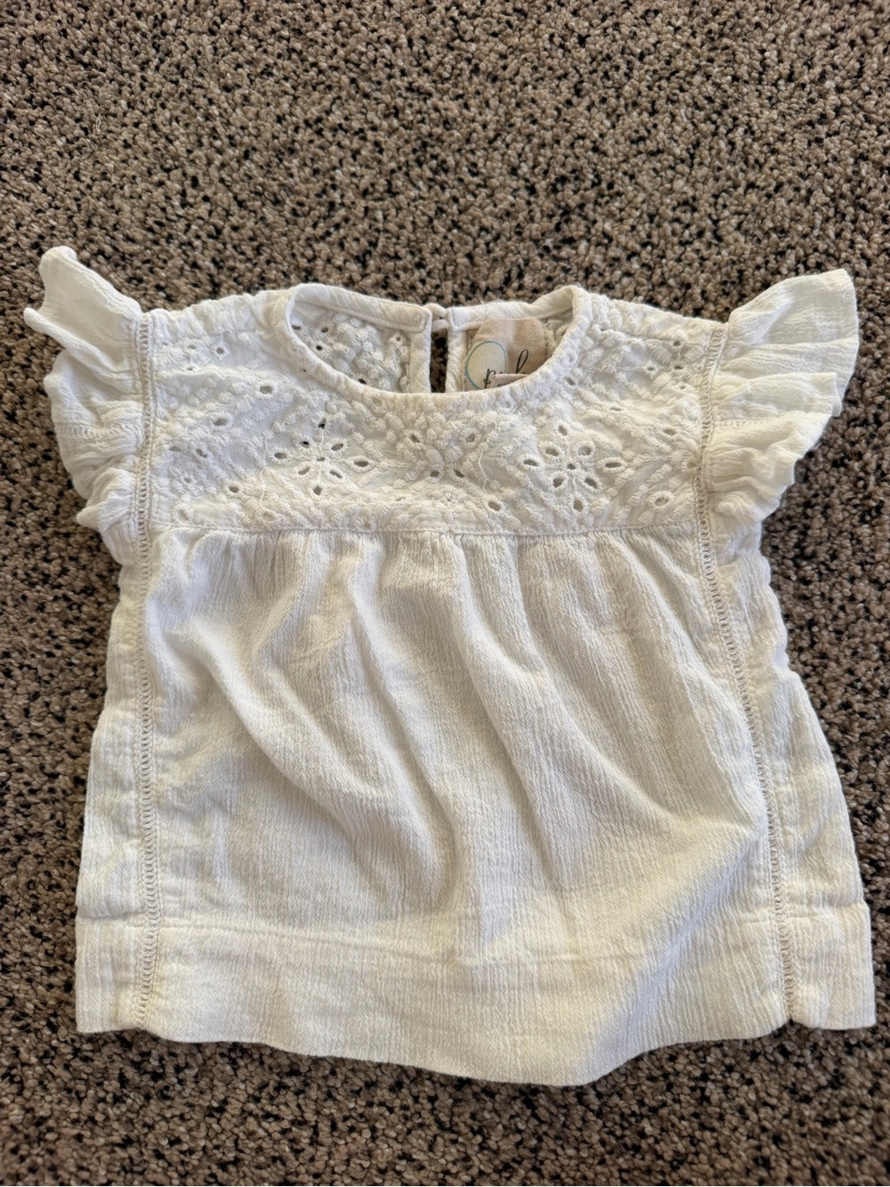 Peek White Eyelet Flutter Sleeve Top 3/6M